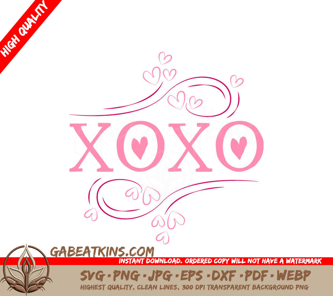 XOXO Pink Hearts & Swirls SVG - Love Design SVG