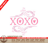 XOXO Pink Hearts & Swirls SVG - Love Design SVG