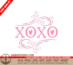 XOXO Pink Hearts & Swirls SVG - Love Design SVG