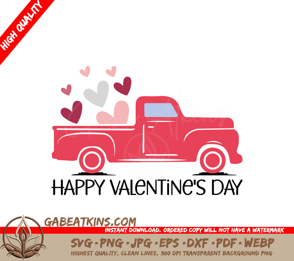 Red Truck Valentines Day SVG - Love Truck with Hearts SVG