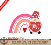 Rainbow Gnome Holding a Heart SVG - Valentines Day Love Design SVG