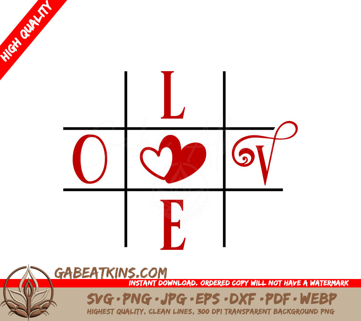 Love Tic Tac Toe SVG - Valentines Day Game with L, O, & E Letters SVG