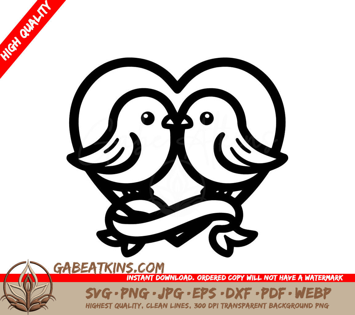 Two Birds Kissing In Front Of A Heart SVG - Love Birds Entwined SVG