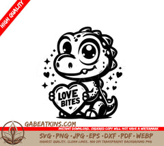 A Dinosaur Holding A Heart That Says Love Bites SVG - Love Bites Dinosaur SVG