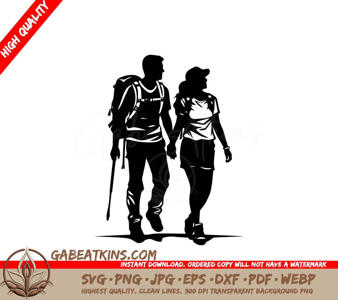 A Man And Woman Hiking SVG - Loving Couple Hiking SVG
