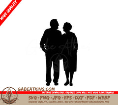 A Silhouette Of A Man And Woman Standing Next To Each Other SVG - Loving Grandparents SVG