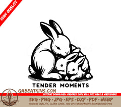 Two Rabbits With The Words Tender Moments Below Them SVG - Loving Hug SVG