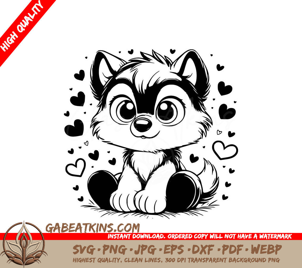 A Husky Puppy Surrounded By Hearts SVG - Loving Wolfie Companion SVG