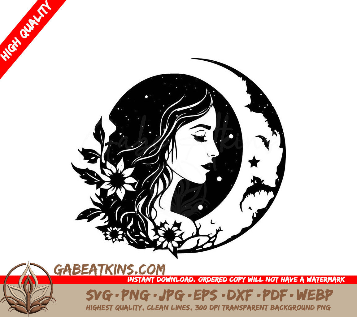 A Woman In A Crescent Moon SVG - Lunar Lady SVG