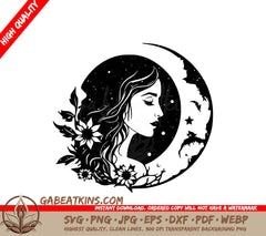 A Woman In A Crescent Moon SVG - Lunar Lady SVG