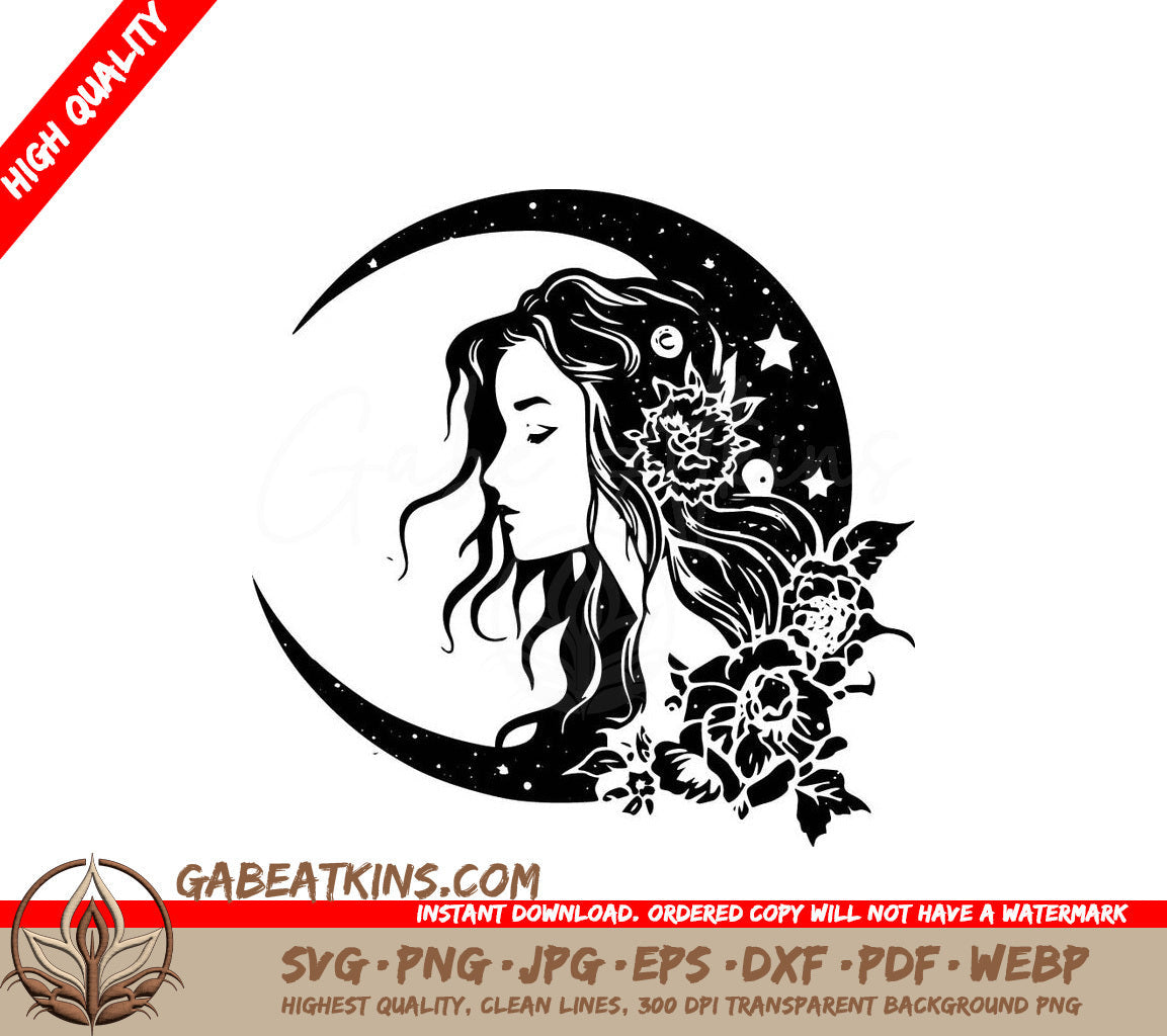 A Woman With Flowers In Her Hair SVG - Lunar Woman with a Bouquet SVG