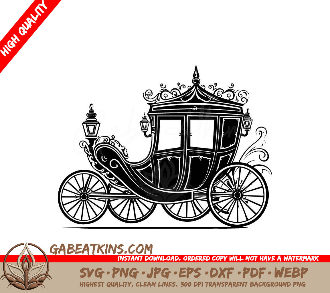 Horse Drawn Carriage SVG - Regal Wedding Carriage Design SVG