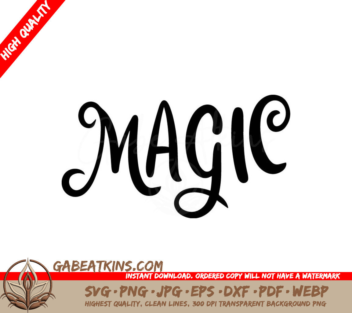 Cursive Magic Word SVG - Black Text on Transparent Background SVG