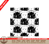 Black Mushroom & Leaf Seamless Pattern SVG - Vector Line Art SVG