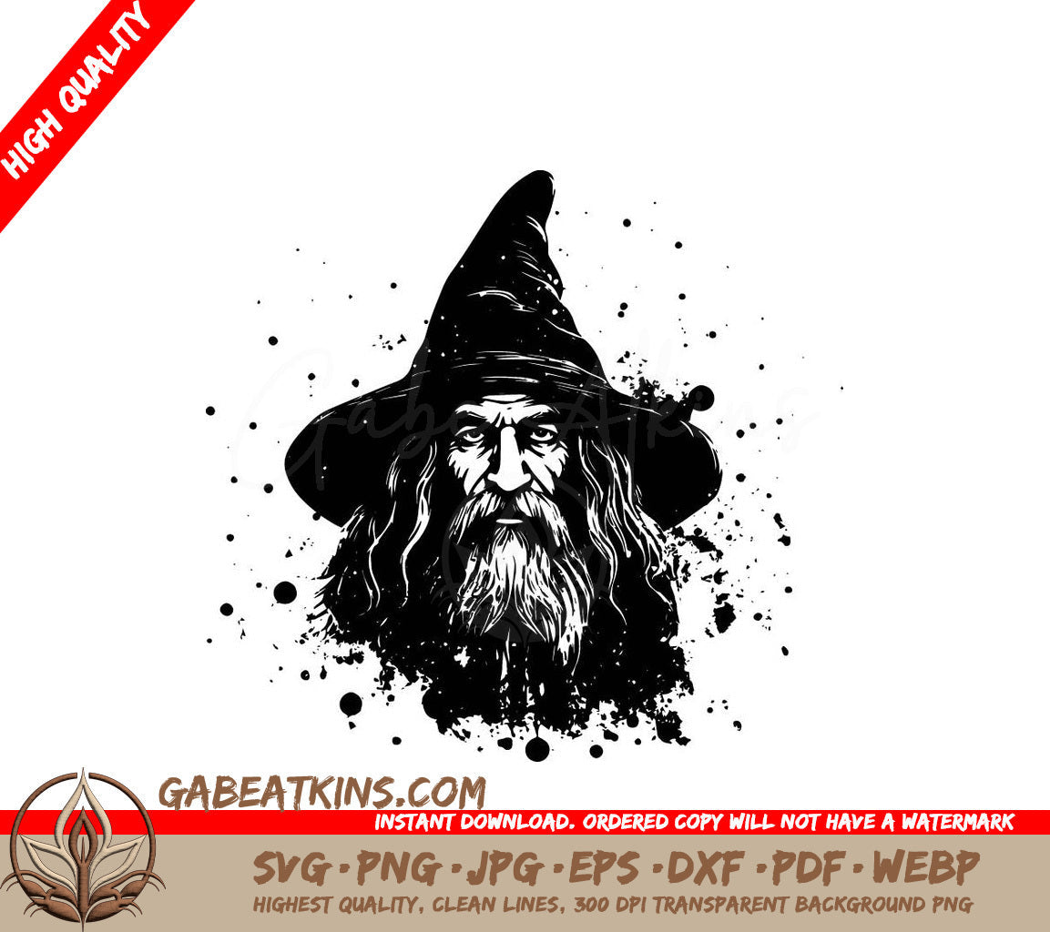 A Black And White Drawing Of A Wizard With Long Hair And A Beard