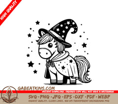 A Unicorn Wearing A Witch Hat And Cape SVG - Magical Pony Wizard SVG