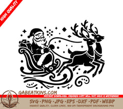 Santa Claus In A Sleigh Pulled By Reindeer SVG - Magical Santa Ride SVG