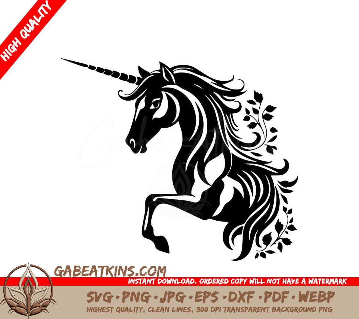 A Unicorn With A Long Mane SVG - Magical Vine Unicorn SVG