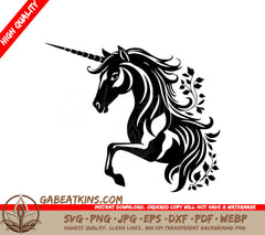 A Unicorn With A Long Mane SVG - Magical Vine Unicorn SVG