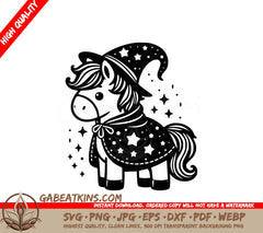 A Unicorn Wearing A Witch Hat And Cape SVG - Magical Wizard Pony SVG