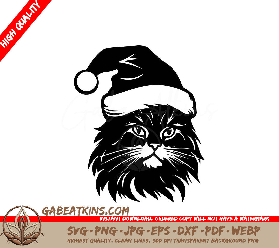 A Cat Wearing A Santa Hat SVG - Maine Coon Santa Cat SVG