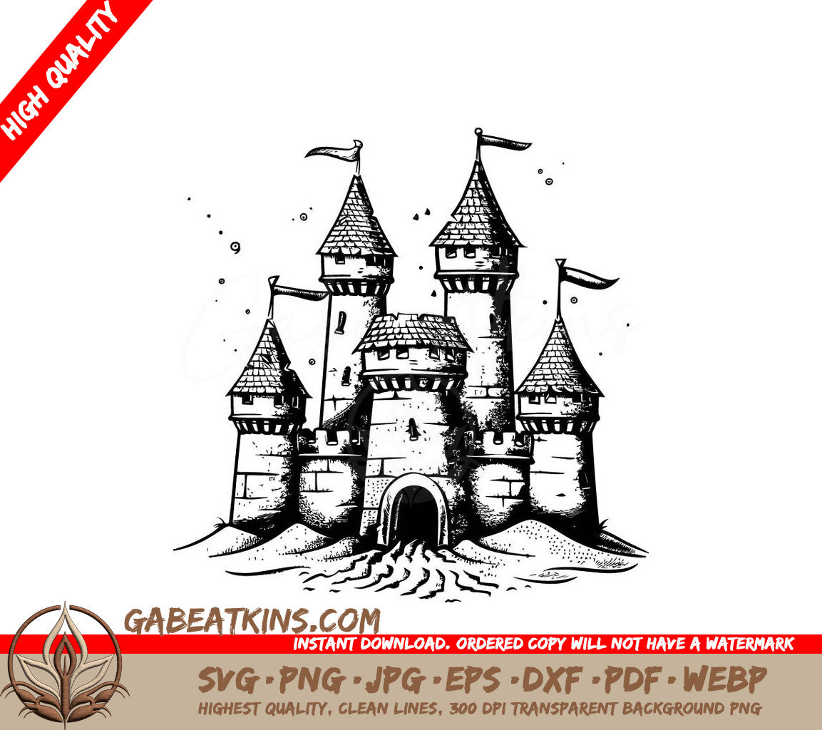 Castle SVG - Majestic Medieval Stone Castle with Turrets & Banners SVG