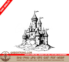 Castle Hill SVG - Majestic Medieval Stone Castle with Turrets SVG