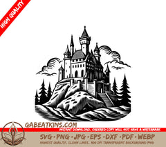 Castle Hill SVG - Medieval Woodcut for Halloween & Fantasy Designs SVG