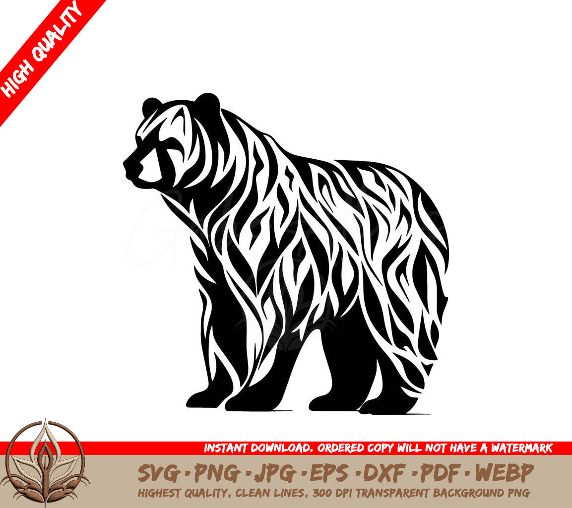 A Black And White Bear With A Tribal Design On Its Fur