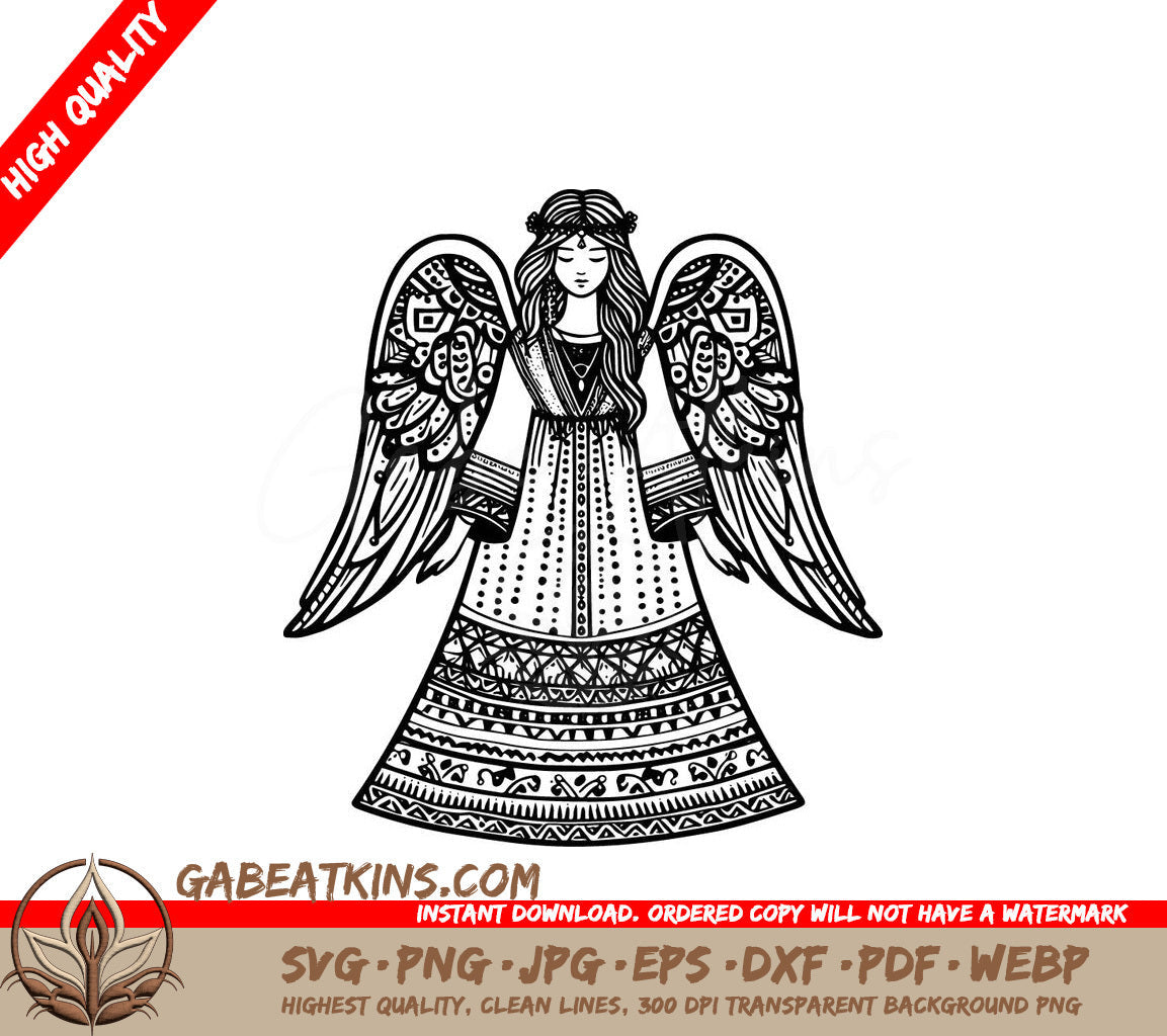 An Angel With Wings SVG - Majestic Boho Angel SVG