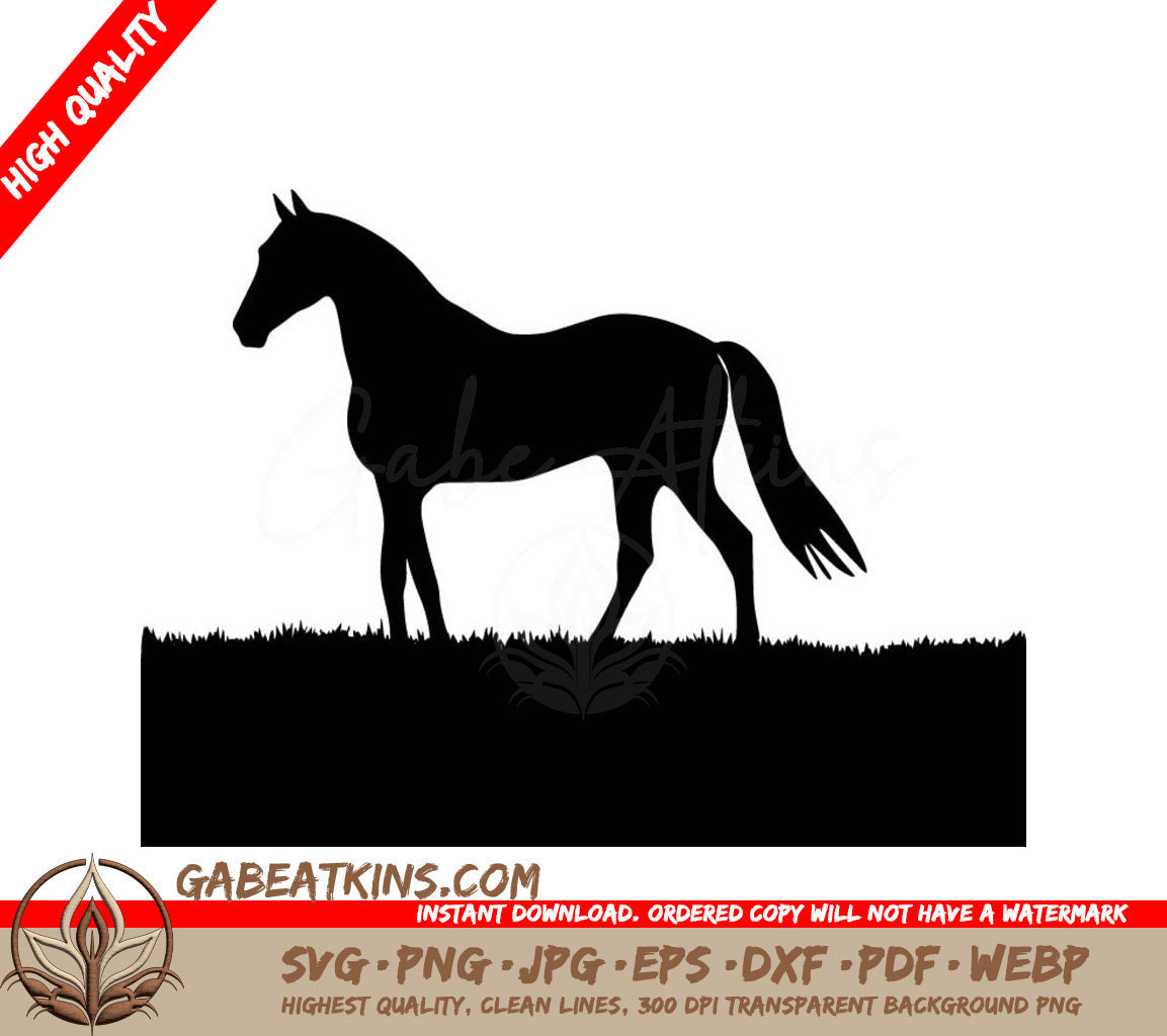A Silhouette Of A Horse Standing In The Grass SVG - Majestic Horse Grazing SVG