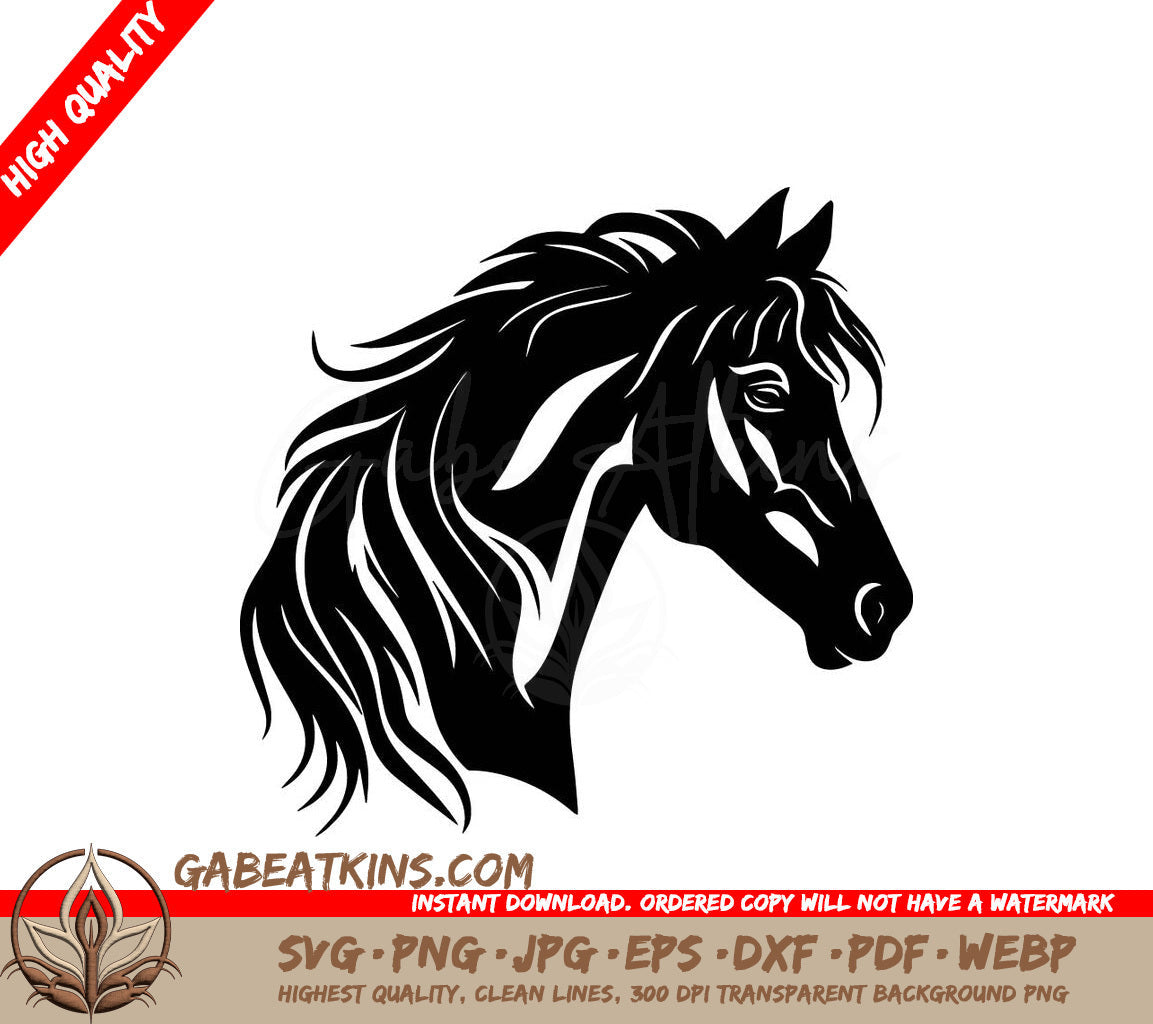 A Horses Head With A Long Mane SVG - Majestic Horse Mane SVG