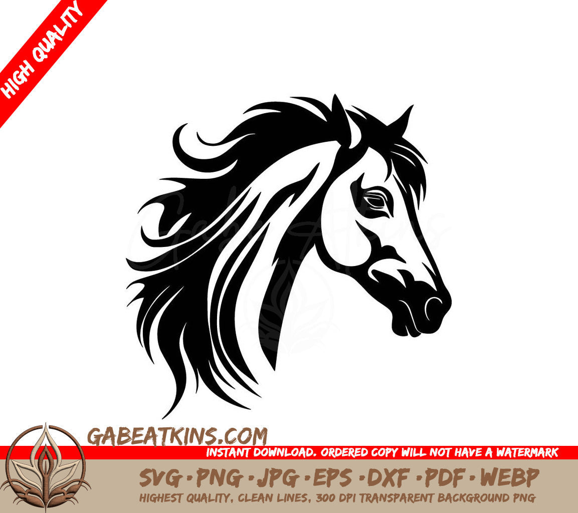 A Horses Head With A Long Mane SVG - Majestic Mare SVG