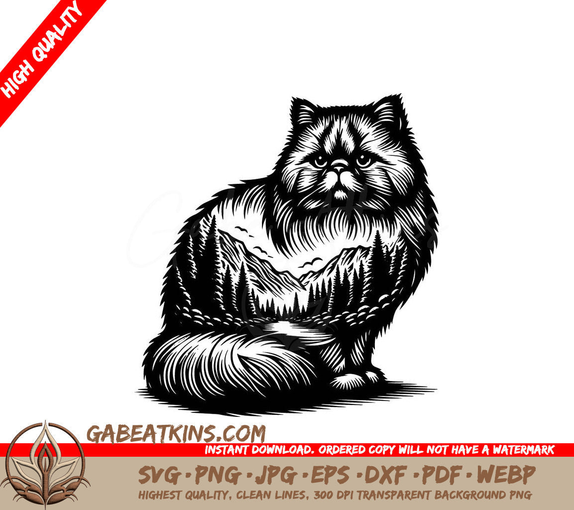 A Cat With Mountains In The Background SVG - Majestic Mountain Cat SVG