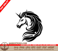 A Unicorn With A Long Mane SVG - Majestic Unicorn Silhouette clipart on a white background SVG