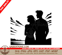 A Silhouette Of A Man And A Woman Standing Next To Each Other SVG - Majestic View Couple SVG