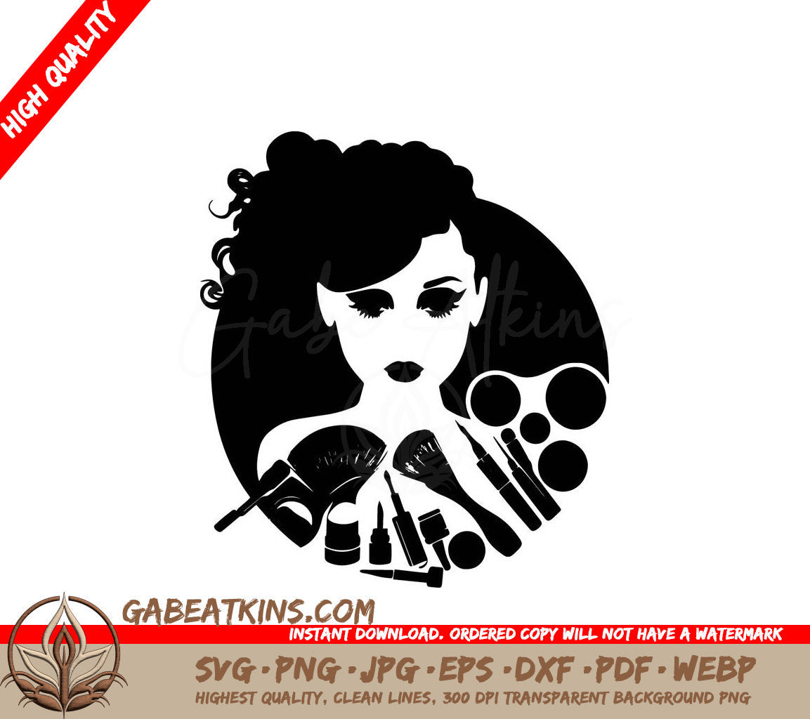 A Woman Surrounded By Makeup Brushes SVG - Makeup Artist SVG