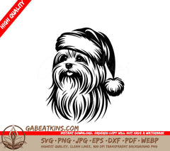 A Small Dog Wearing A Santa Hat SVG - Maltese Santa Pup SVG