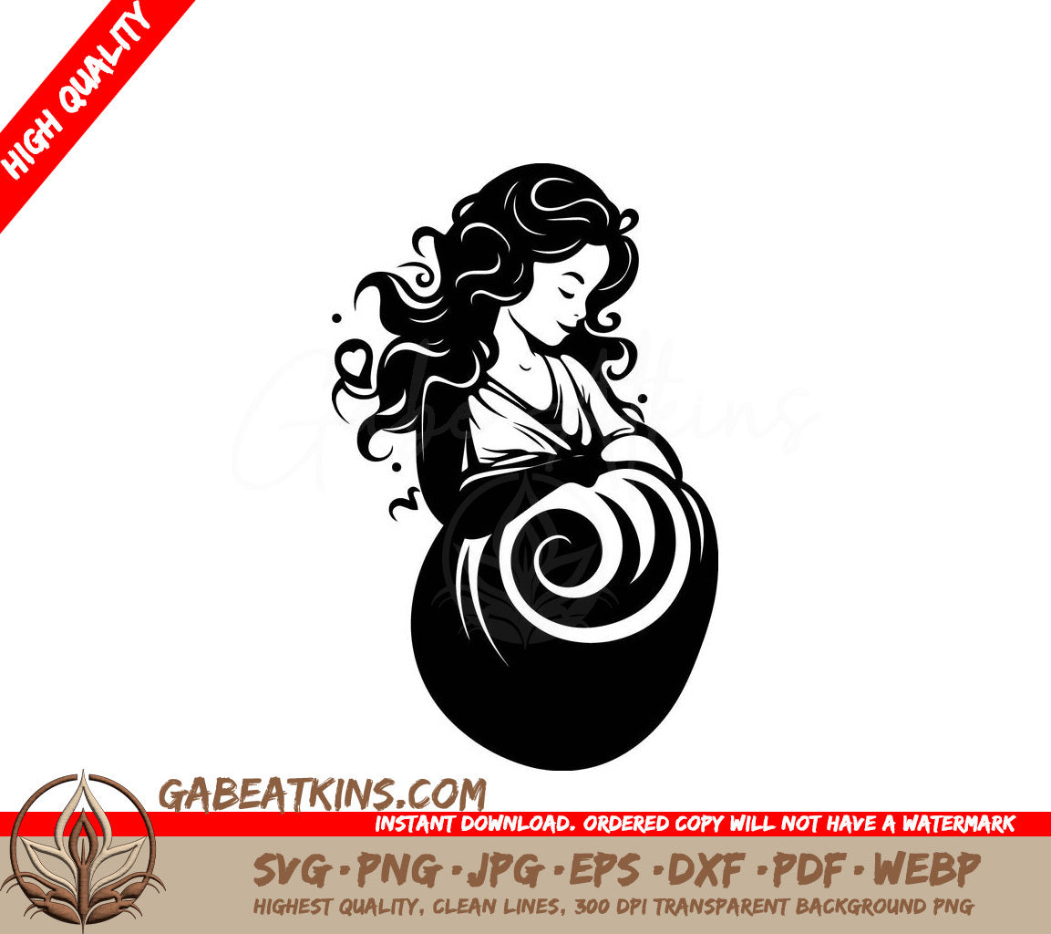 Smiling Pregnant Woman with Long Hair - SVG Design Design SVG