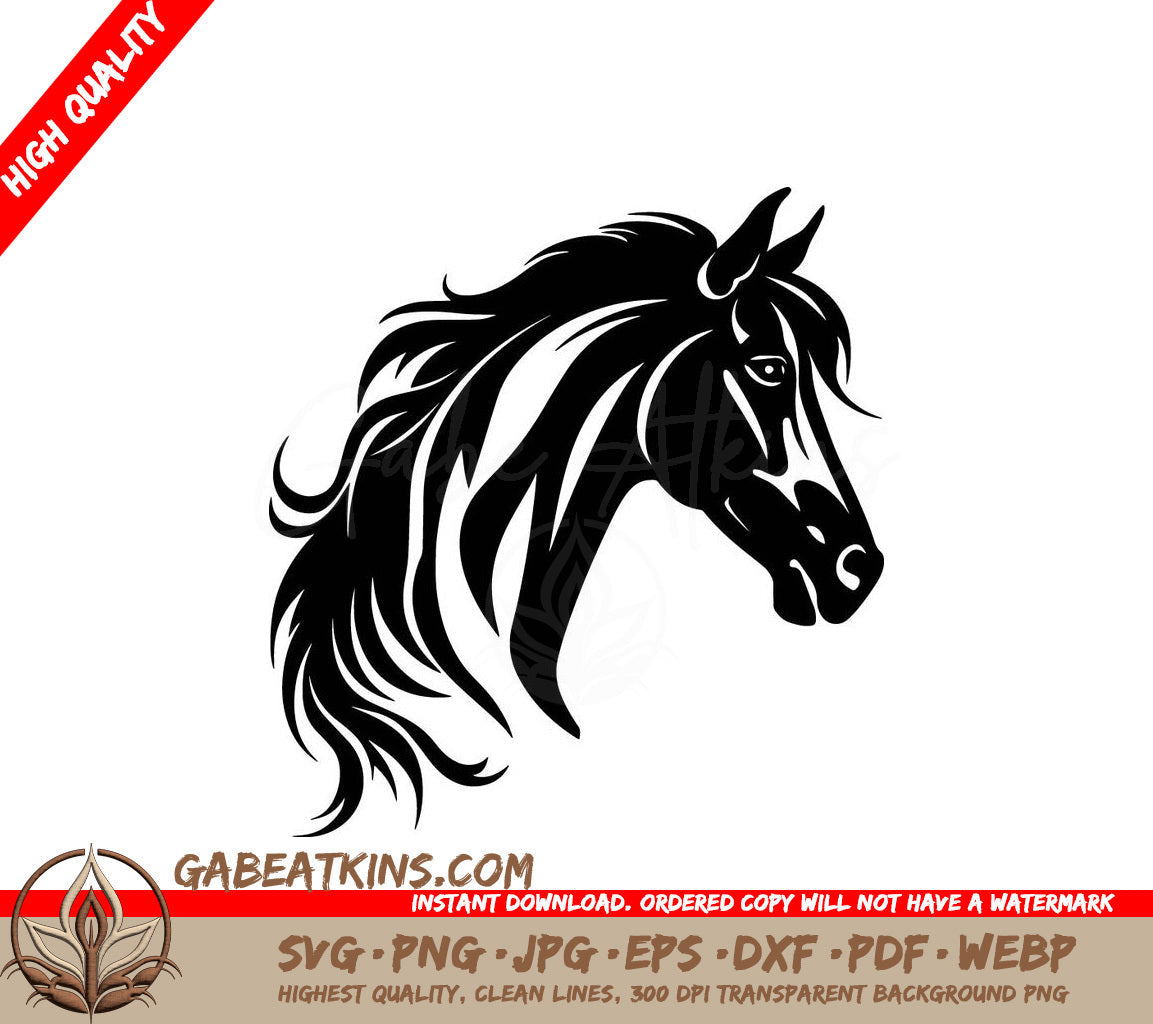 A Horses Head With A Long Mane SVG - Maned Equine SVG
