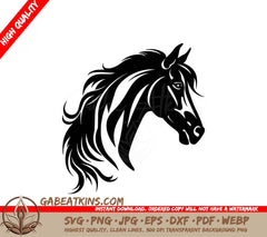 A Horses Head With A Long Mane SVG - Maned Equine SVG