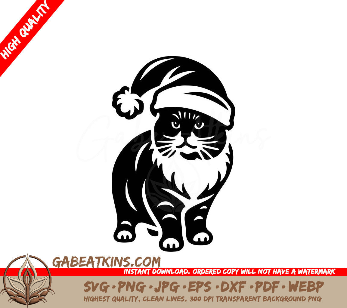 A Cat Wearing A Santa Hat SVG - Manx Santa Cat SVG