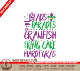 Mardi Gras SVG Bundle Beads, Parades, Crawfish, King Cake SVG