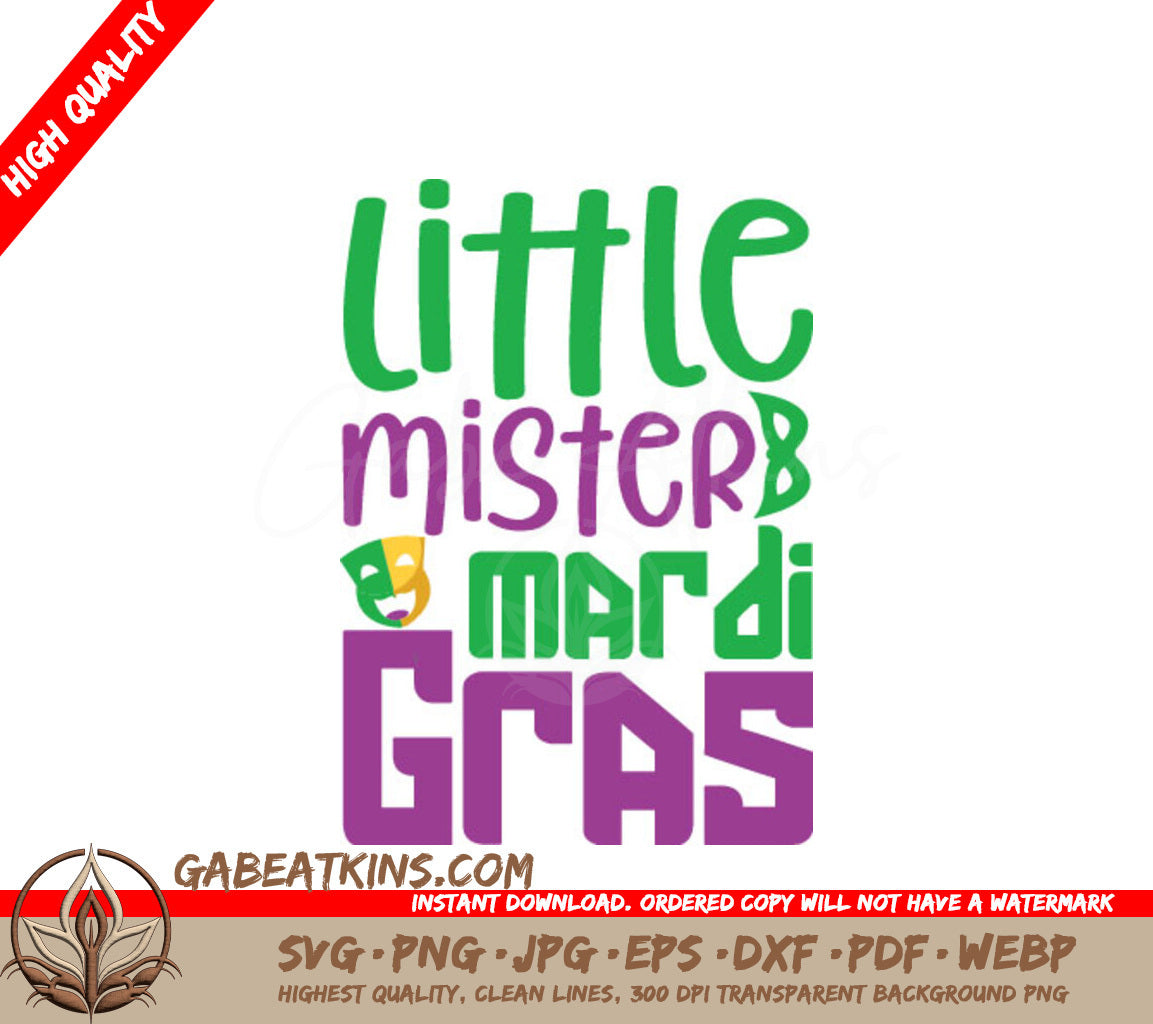 Little Mister Mardi Gras SVG - Green & Purple Sign Design SVG