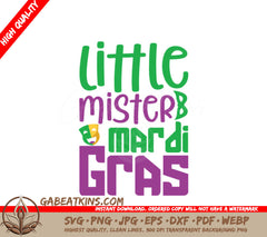Little Mister Mardi Gras SVG - Green & Purple Sign Design SVG