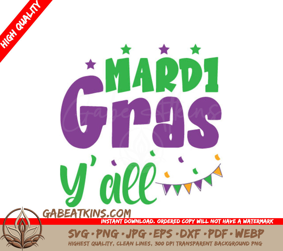 Mardi Gras Yall SVG - Green & Purple Design on White Background SVG