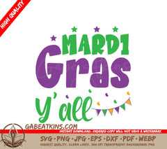 Mardi Gras Yall SVG - Green & Purple Design on White Background SVG