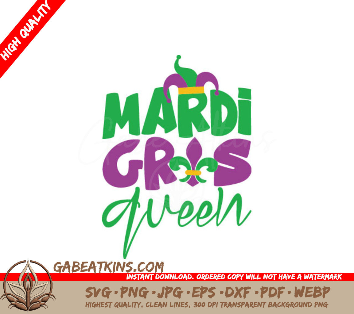 Mardi Gras Queen SVG Jester Hat & Fleur De Lis Design SVG