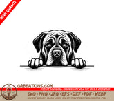 Boxer Dog Peeking Over Wall SVG - Mastiff Paw Print Design SVG