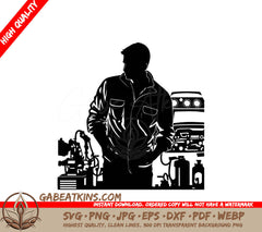A Man Standing In Front Of A Machine SVG - Mechanic SVG